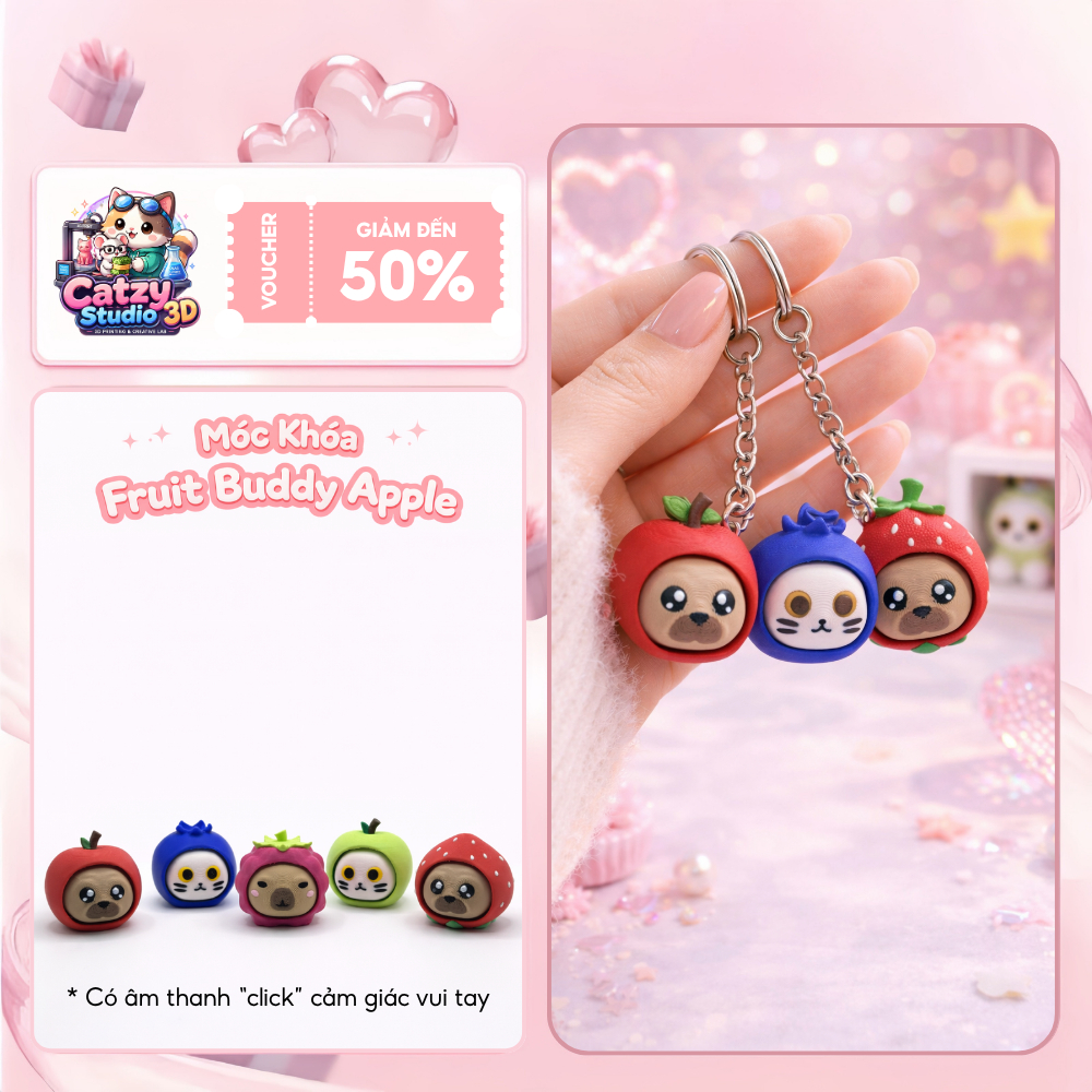 Móc Khóa Hình Trái Cây Fruit Buddy Apple In 3D Quà Tặng Phụ Kiện Móc Khóa Xe Balo Túi Xách - Catzy