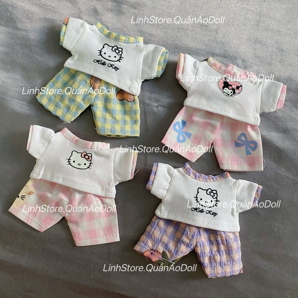 [Quần áo búp bê] BỘ KITTY QUẦN DÀI KẺ DOLL 5IN