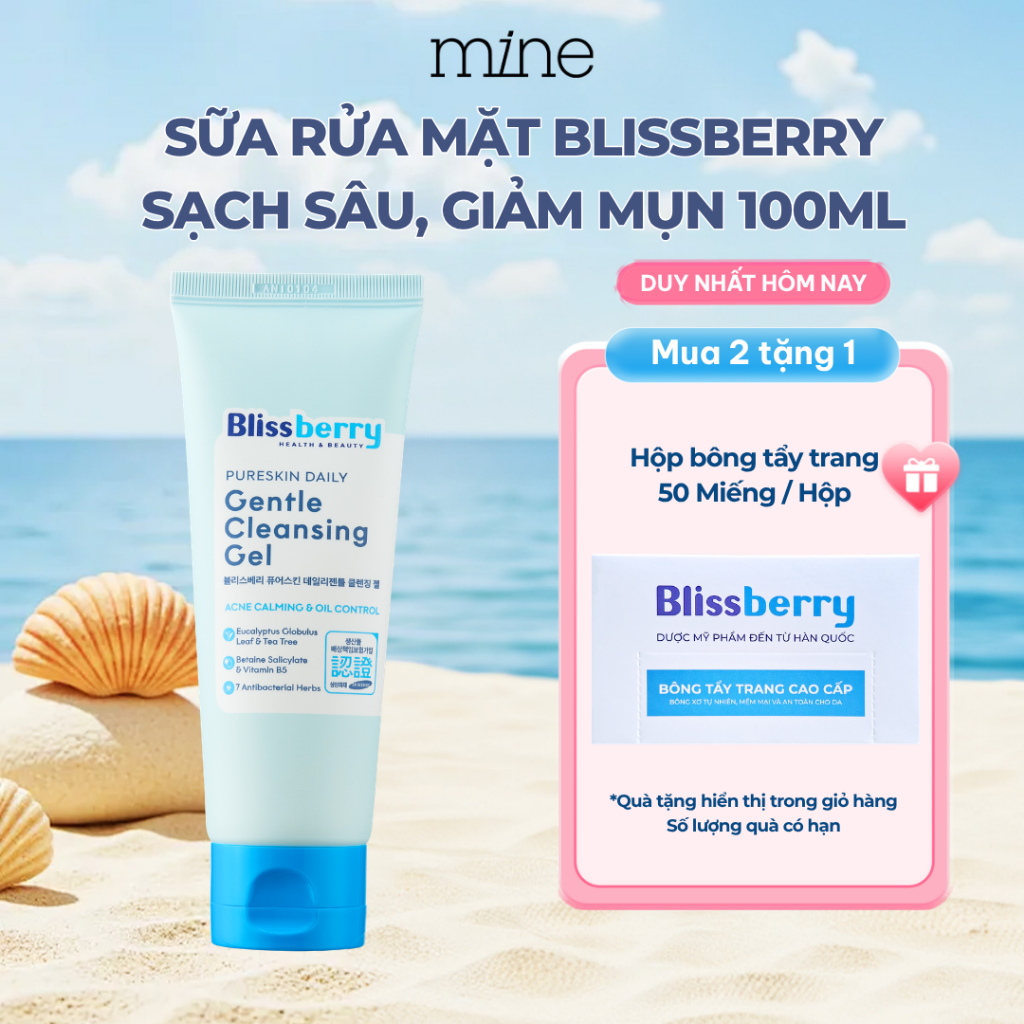 Sữa Rửa Mặt BHA pH 5.5 Dịu Nhẹ Giảm Mụn Kết Hợp B5 Duy Trì Độ Ẩm Blissberry Daily Gentle Cleansing Gel 100ml | BigBuy360 - bigbuy360.vn