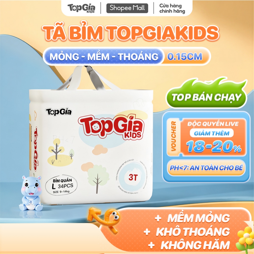 Bỉm Tã Quần Dán Topgiakids Cho Bé Mềm Mỏng Thoáng, Tả Siêu Thấm Hút, Chống Tràn Hiệu Quả Đủ Size S/M