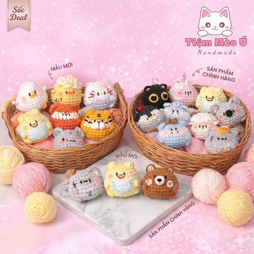 🧶 Thú Ú Nu Mini Móc Len Handmade - Thú Bông Len Dễ Thương Móc Khóa Trang Trí Quà Tặng
