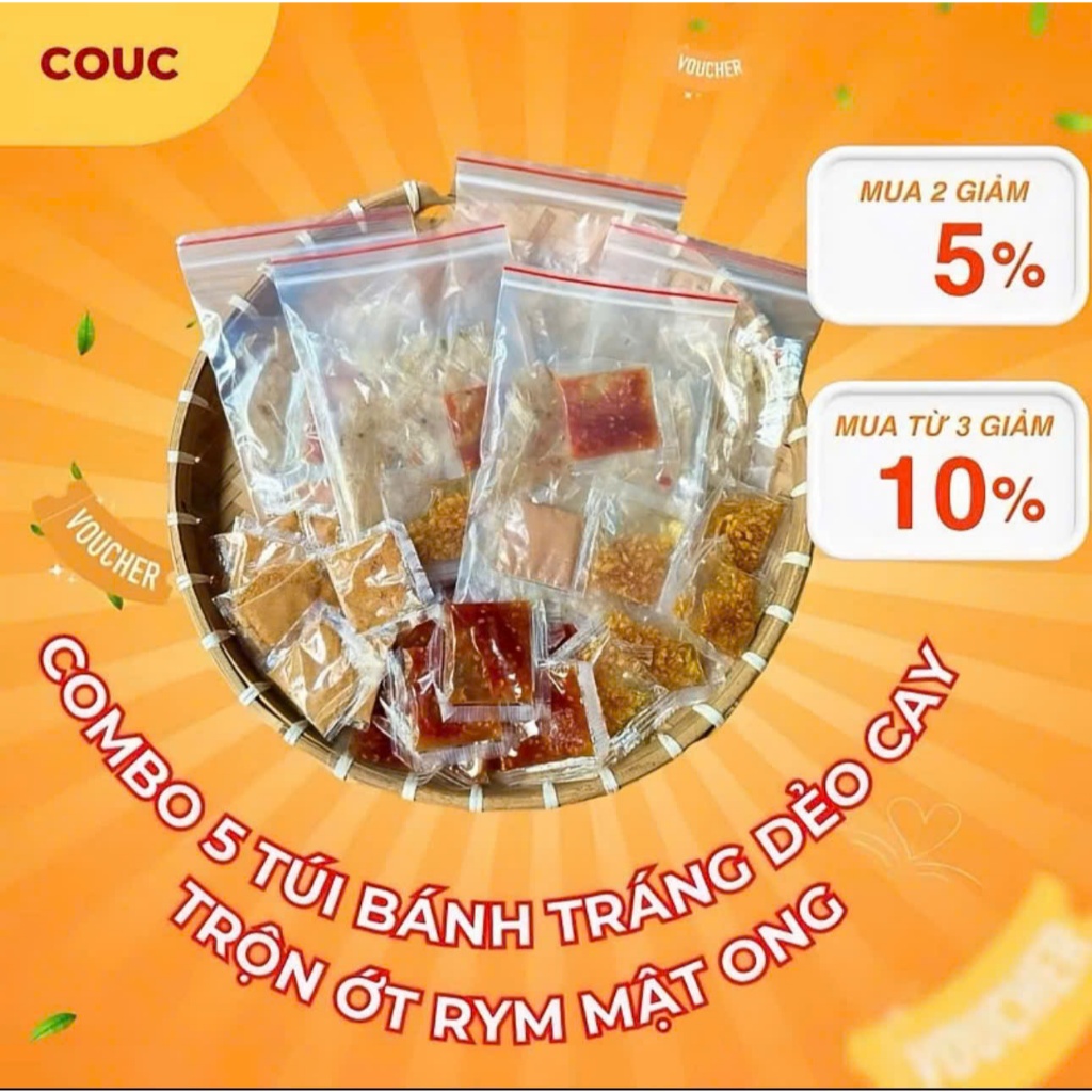 Combo 5 Túi Bánh Tráng Phơi Sương Dẻo Cay trộn gia vị ớt rim mật ong