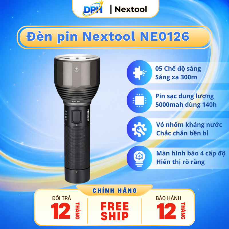 Đèn Pin Cầm Tay Nextool NE0126 – Siêu Sáng, Nhôm 6061-T6, Chống Nước