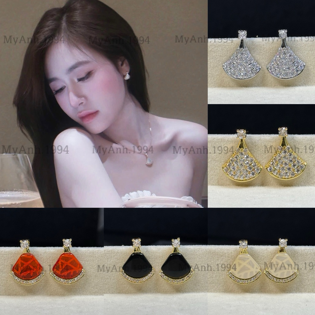Khuyên tai hình quạt nhiều màu mạ s925 mã KT300