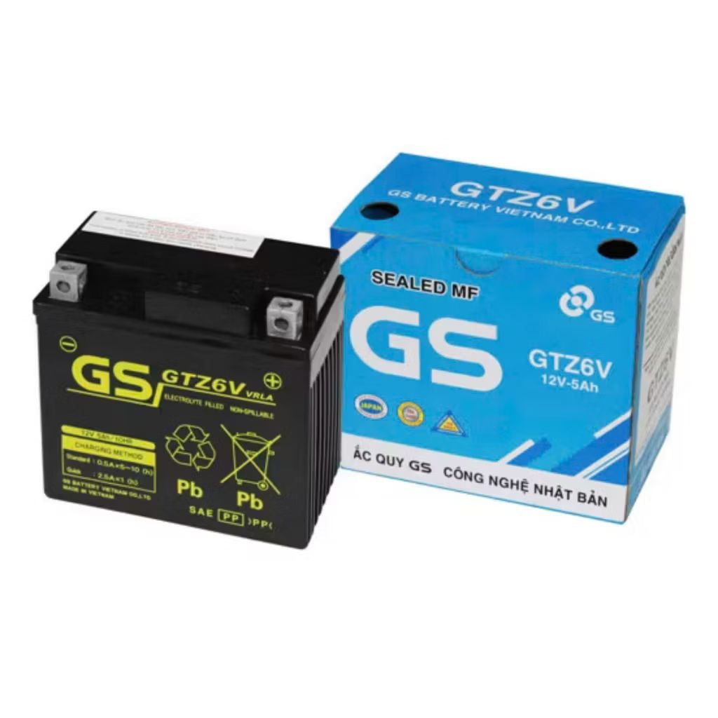 Bình ắc quy 12v khô miễn bảo dưỡng cho xe gắn máy GS GTZ6V (12V-5AH) cho xe tay ga