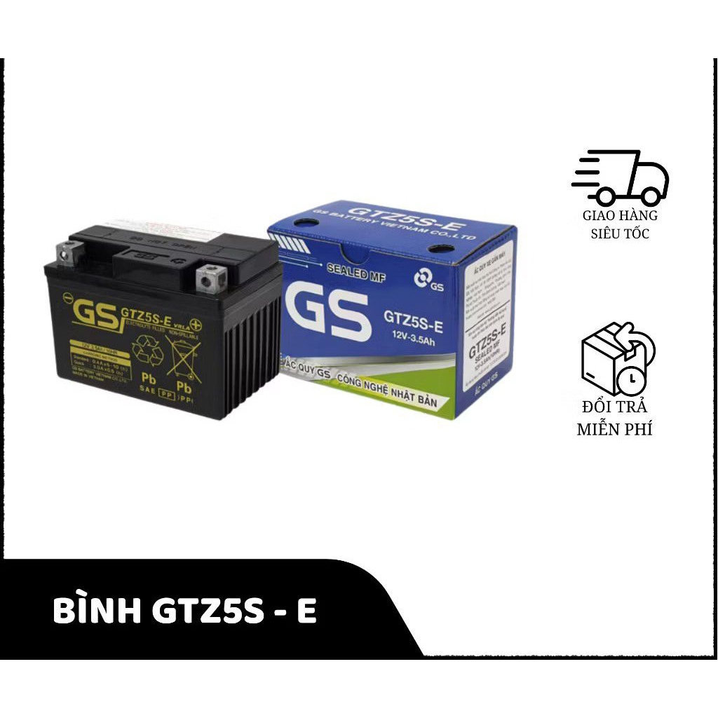 Bình ắc quy GS - GTZ5S-E ( 12V-3,5A ). Cho xe Wave, Future, Exciter, Click 110, Sirius Fi
