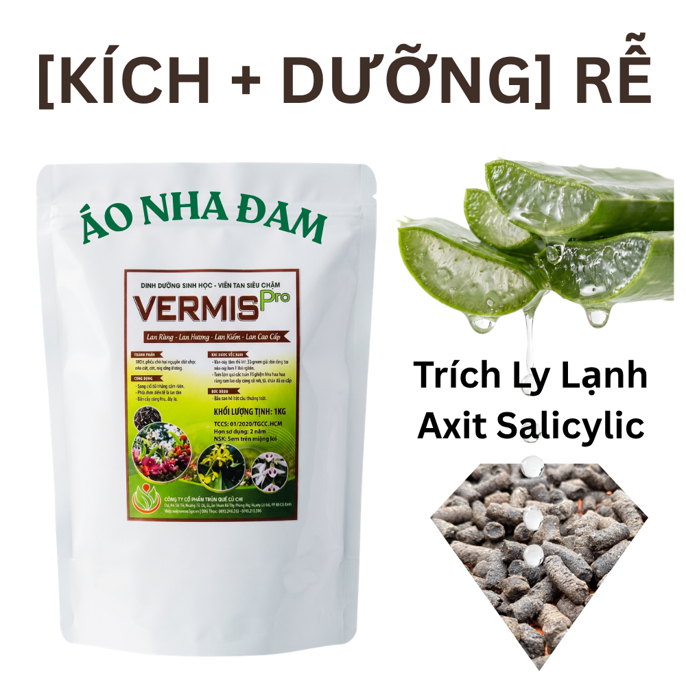 [CHÍNH HÃNG] Phân Trùn Quế Nén VERMIS-PRO (Áo Nha Đam Trích Ly Lạnh) - Dưỡng Rễ, Làm Mát, Hỗ Trợ Phục Hồi Cây Trồng