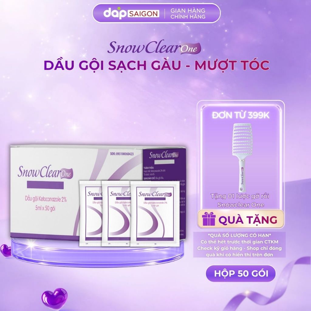 Hộp 50 Gói Dầu gội sạch gàu Snow Clear One dưỡng chất dầu dừa (5ml/gói)
