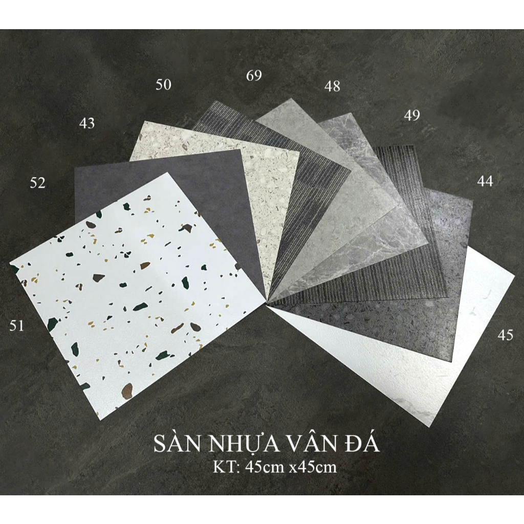 Sàn nhựa vân đá . Sàn nhựa kho sỉ Thành Phát. Sàn nhựa sẵn keo tấm dài , rộng 45 cm x 45cm.