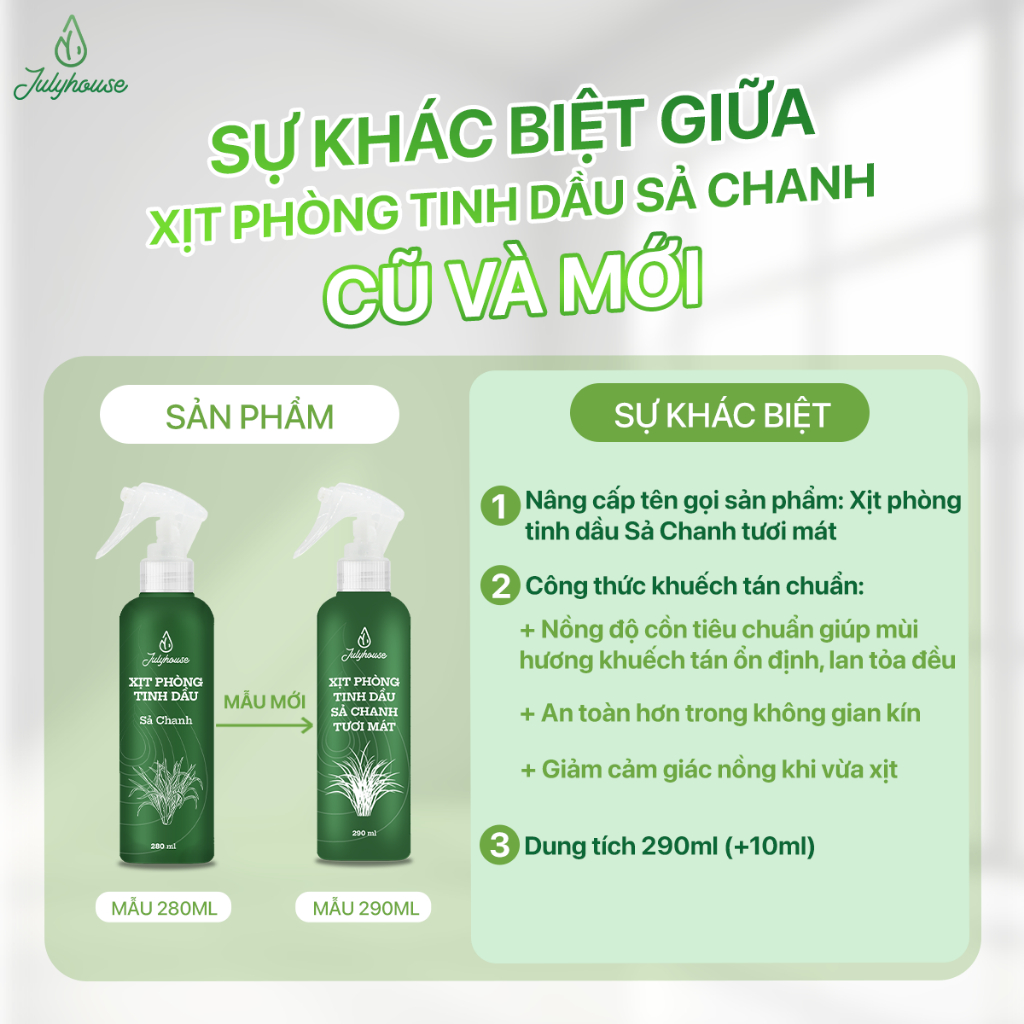 Bình Xịt Phòng Tinh Dầu 280ml Julyhouse Khử Mùi Hiệu quả Nhiều Mùi Hương Tùy Chọn