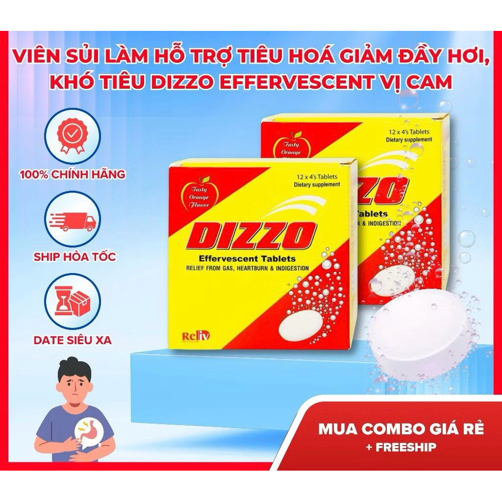 ✅[CHÍNH HÃNG] Viên sủi Dizzo Reliv hỗ trợ tiêu hóa, giảm triệu chứng đầy hơi, ợ hơi, khó tiêu 1 vỉ x