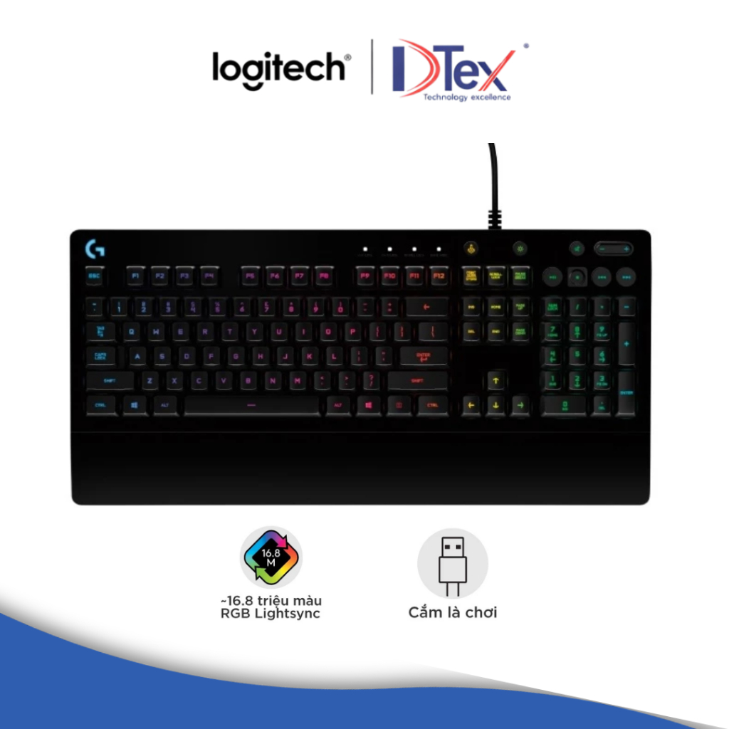 Bàn phím game có dây Logitech G213 Prodigy - RGB, Full size, chống tràn bền bỉ - Hàng Chính Hãng
