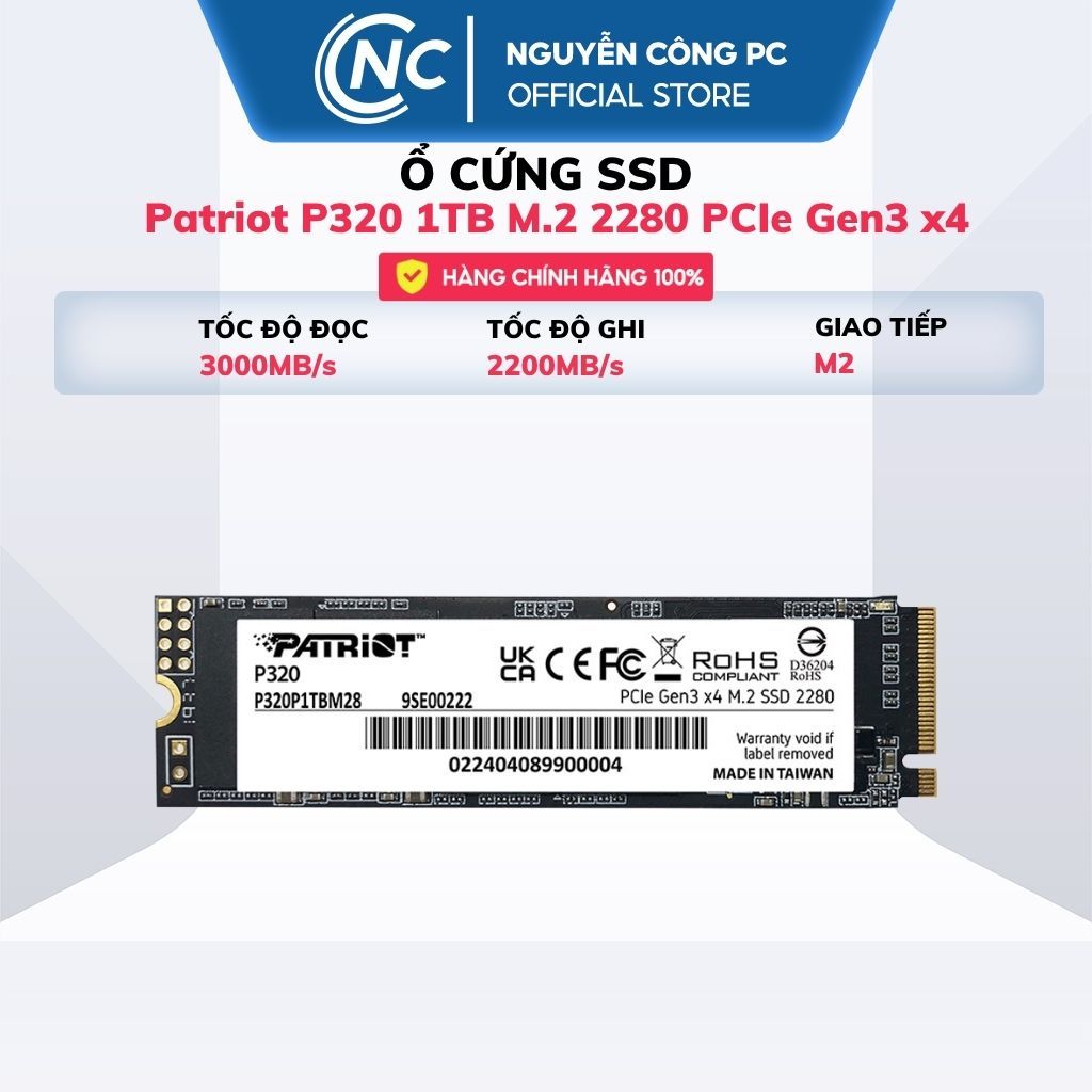 Ổ cứng SSD Patriot P320 1TB M.2 2280 PCIe Gen3 x4 - BH 60 tháng