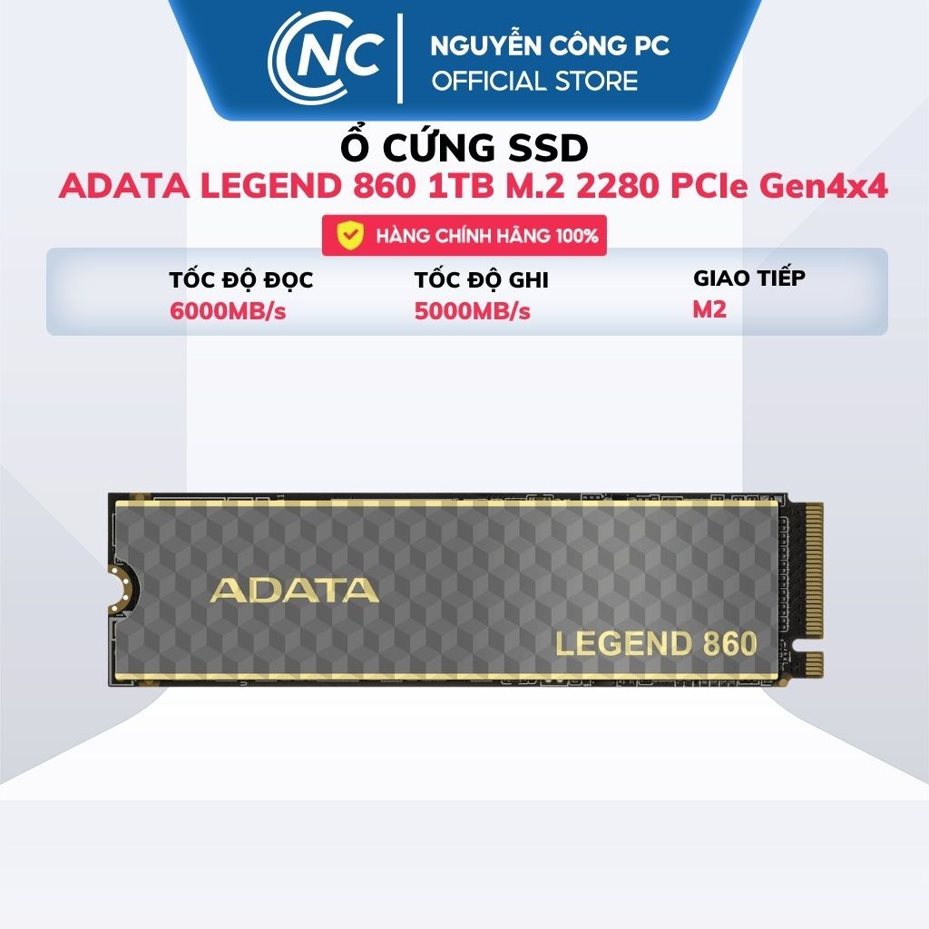 Ổ cứng SSD ADATA LEGEND 860 1TB M.2 2280 PCIe Gen4x4 (Đọc 6000MB/s, Ghi 5000MB/s) - BH 60 tháng