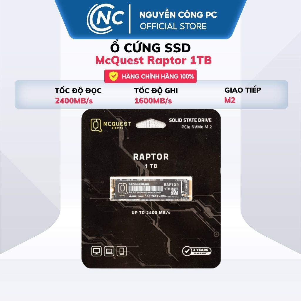 Ổ cứng SSD McQuest Raptor 1TB(M.2 2280, PCIe NVMe Gen3x4) - BH 36 tháng