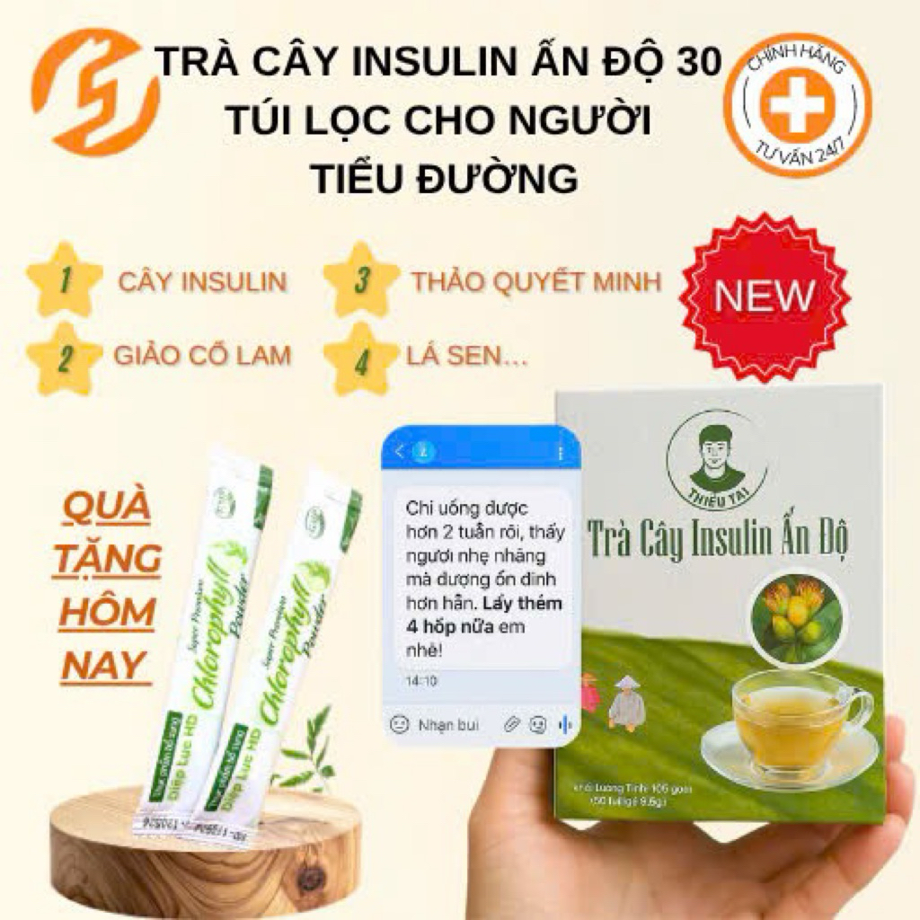 Trà cây Insulin Ấn Độ Ổn định Đường huyết Tăng đề kháng 30 gói 3.5g