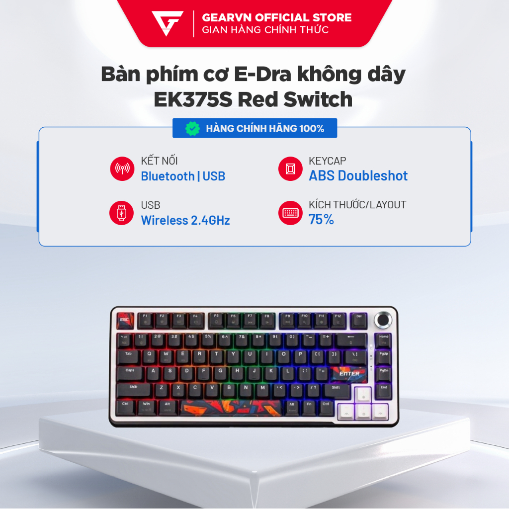 Bàn phím cơ E-Dra không dây EK375S Red Switch 3 Mode Kết Nối - Bảo hành 24Th chính hãng | BigBuy360 - bigbuy360.vn