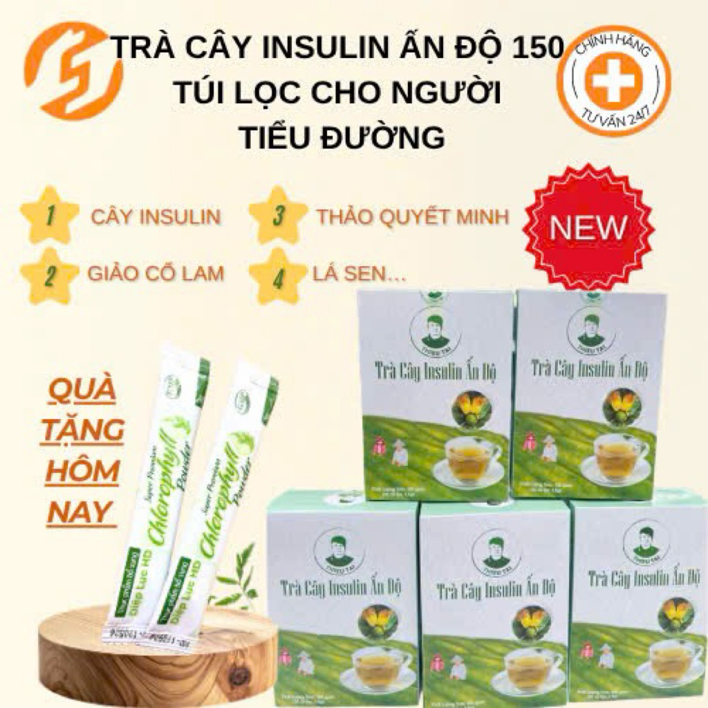 5 Hộp Trà cây Insulin Ấn Độ Ổn định Đường huyết Tăng đề kháng 150 gói 3.5g