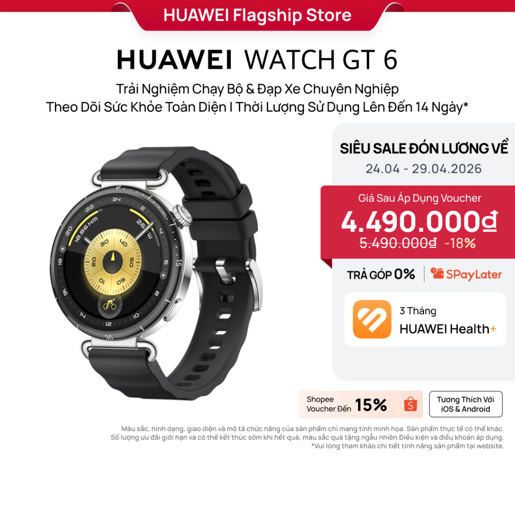 [ĐỘC QUYỀN] Đồng Hồ Thông Minh HUAWEI WATCH GT6 Bản Đen 41MM | Hỗ Trợ Luyện Tập Chuyên Sâu | Thời Lượng Pin Đến 14 Ngày | BigBuy360 - bigbuy360.vn