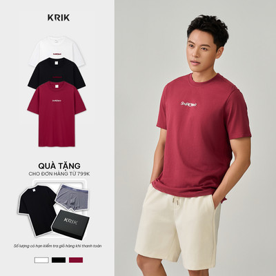 Áo Phông Nam KRIK Form Regular Chất Cotton Thoáng Mát Thiết Kế Logo Thêu Cỏ Tinh Tế AP1447