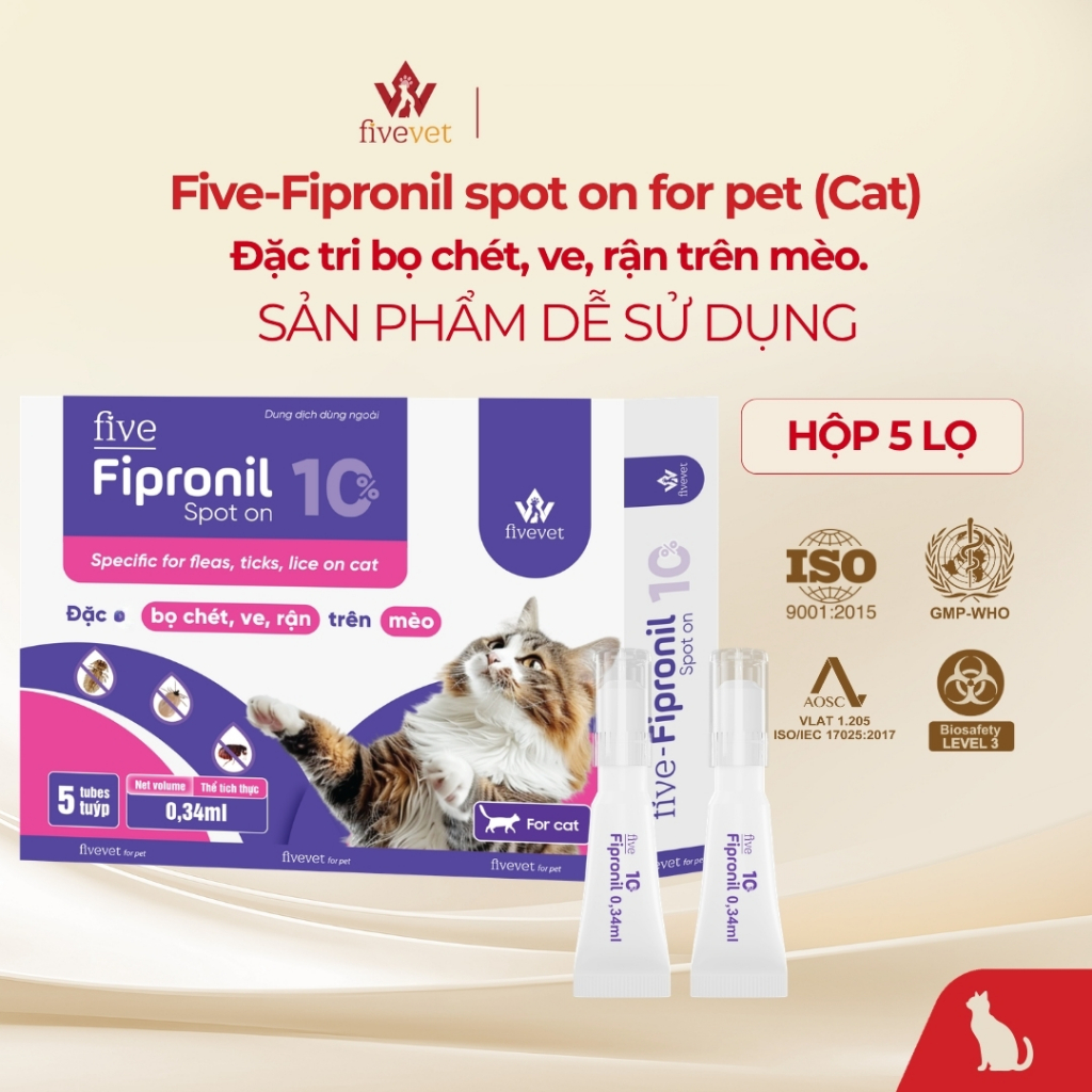 Nhỏ Gáy Mèo Diệt Bọ Chét Ve Rận FIVEVET – Five-Fipronil Spot On Cat