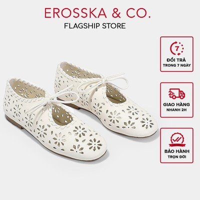 Erosska - Giày búp bê nữ đế bệt dẻo mũi tròn chất da mềm thiết kế khắc lazer thời trang- EL117