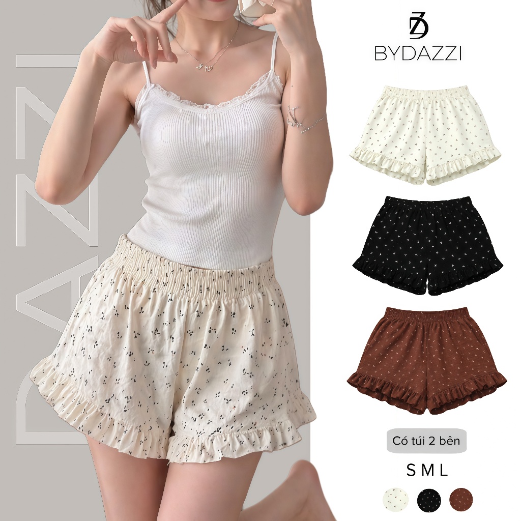 [MỞ BÁN] Quần đùi lưng chun hoa nhí viền bèo DAZZI women Q014 | BigBuy360 - bigbuy360.vn