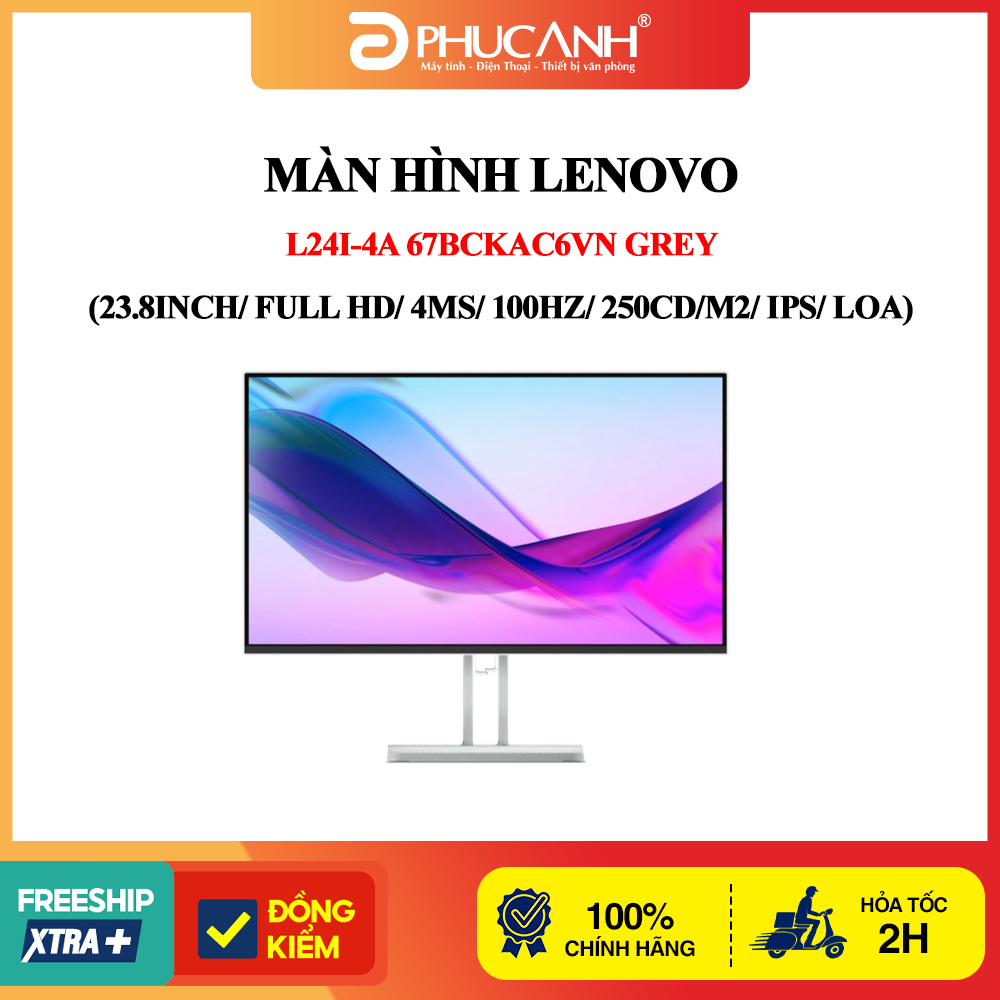 Màn hình Lenovo L24i-4A 67BCKAC6VN Grey (23.8Inch/ Full HD/ 4ms/ 100HZ/ 250cd/m2/ IPS/ Loa)
