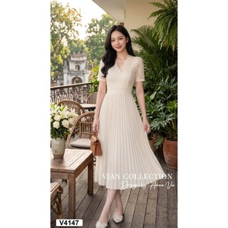(có sẵn) Váy thiết kế 4147 dáng dài sang trọng , nhẹ nhàng với chất Ren phối Mango Hàn, hàng 2 lớp có lót lụa.