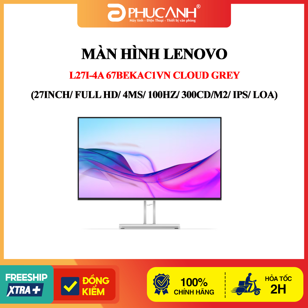 Màn hình Lenovo L27i-4A 67BEKAC1VN Cloud Grey (27Inch/ Full HD/ 4ms/ 100HZ/ 300cd/m2/ IPS/ Loa)
