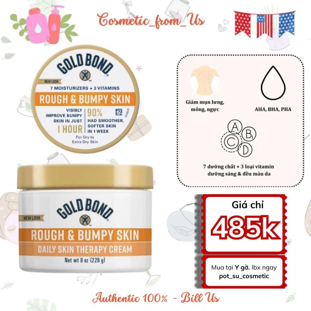 [Hoả tốc SG] Kem dưỡng ẩm da, dưỡng trắng Gold Bond Ultimate Rough & Bumpy Skin 226g Mỹ