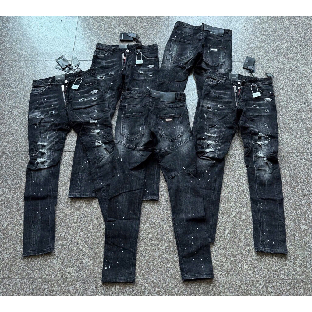 Quần jean nam DSQ xám fom biker logo DSQ hàng Quảng Châu