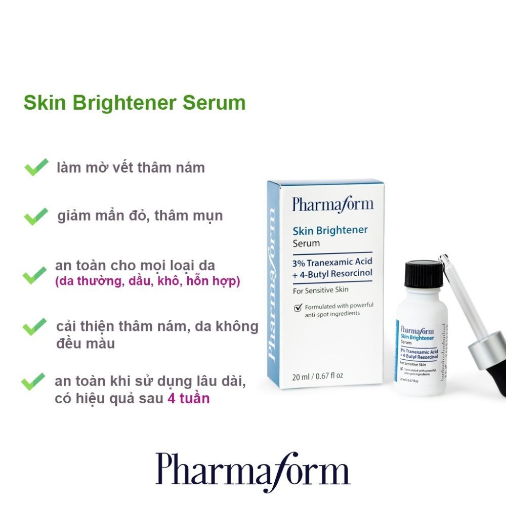 Ảnh 8 của Serum Pharmaform Skin Brightener cải thiện vết thâm nám, thâm sau mụn,  làm sáng và đều màu da.