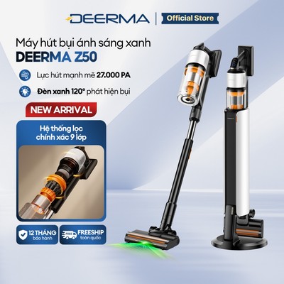 Máy hút bụi không dây Deerma Z50 với lực hút mạnh 27.000pa kèm ánh sáng xanh thông minh - Bảo hành 12 tháng