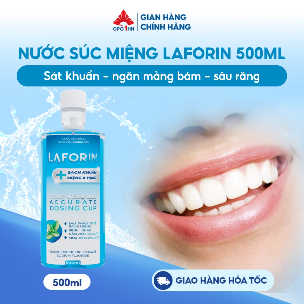 Nước Súc Miệng Sát Khuẩn LAFORIN CHLOHEXIDINE Giảm Viêm Họng, Ngừa Sâu Răng, Viêm Lợi Chai 500ml