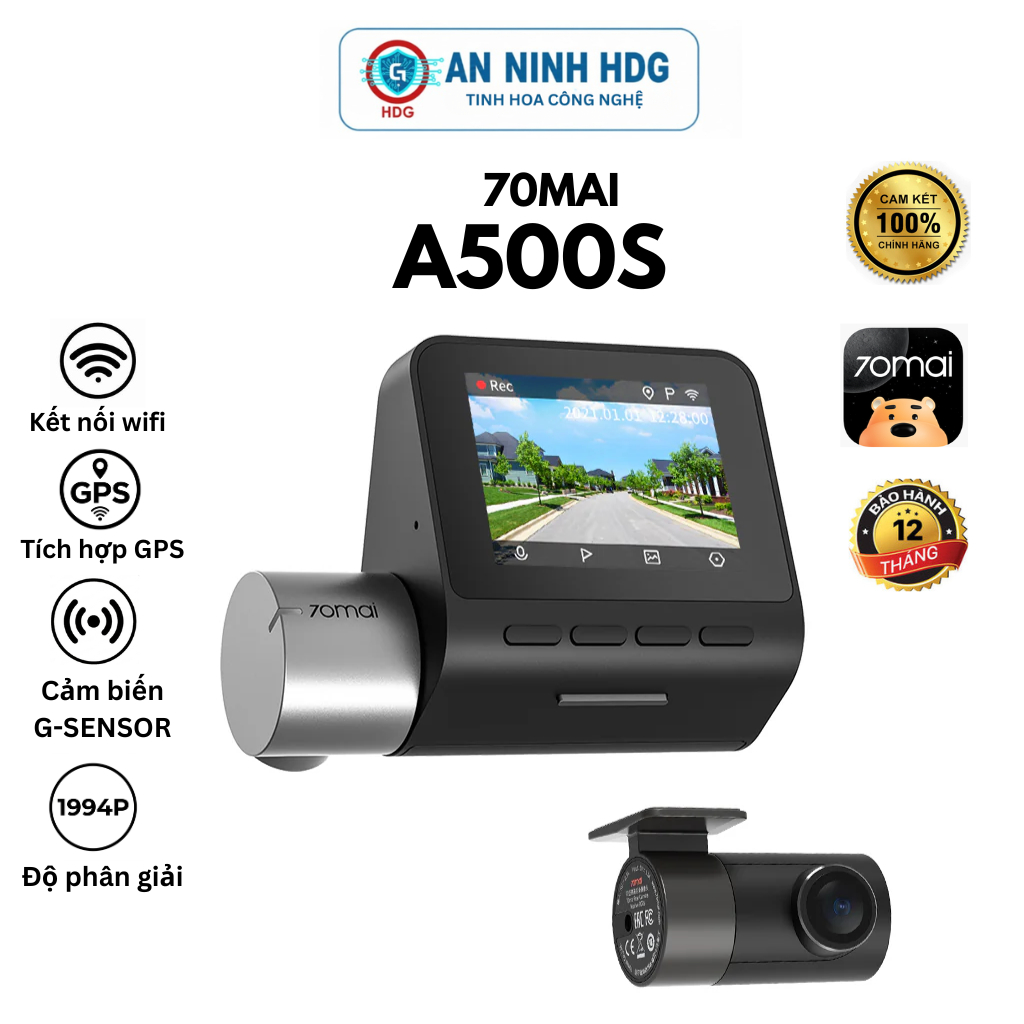 Camera Hành Trình 70Mai A500S, GPS, ADAS Ghi Hình Trước Sau - Kết Nối App - Hàng Chính Hãng