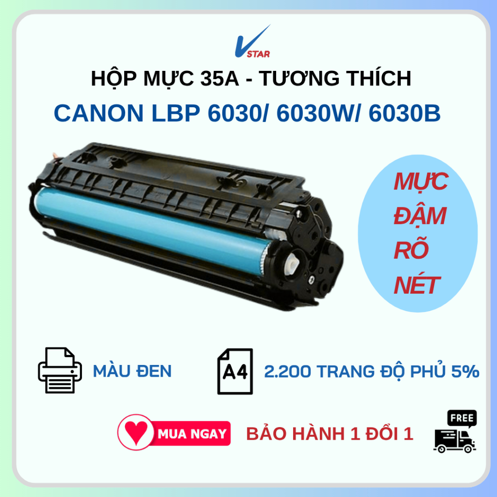 Hộp mực 35A dùng cho máy in Canon LBP 6030, 6030W, 6030B - Có lỗ đổ mực, dung lượng 2.200 trang