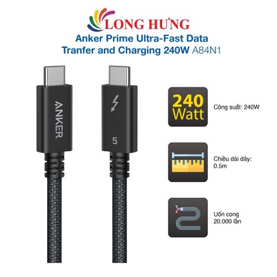 Cáp USB Type-C to Type-C Anker Prime Ultra-Fast Data Tranfer and Charging 240W A84N1 - Hàng chính hãng