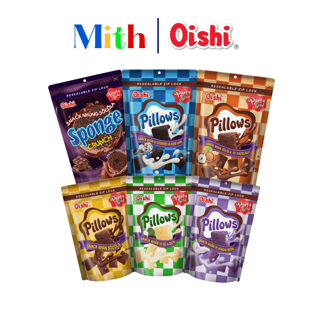 Combo 5 Gói Snack Pillow Oishi Đủ Vị Túi Zip 80g