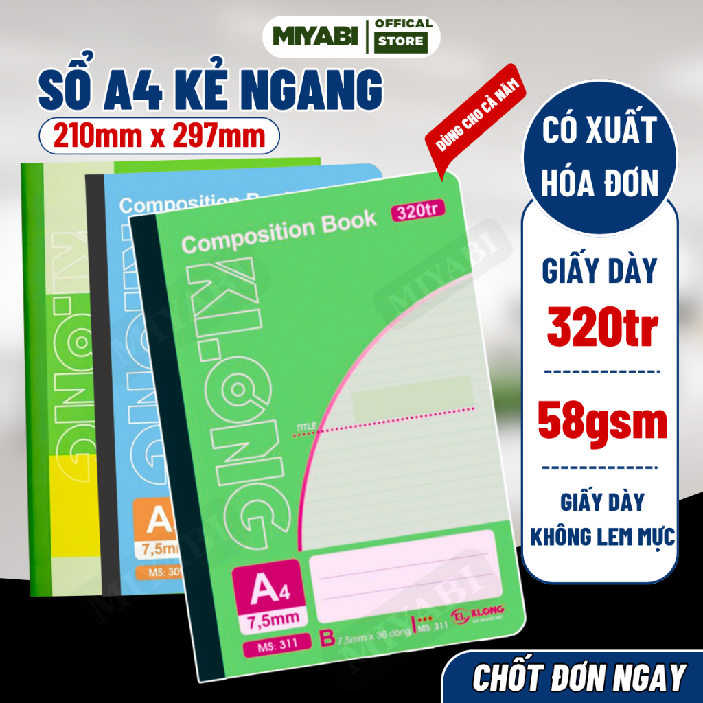 Sổ a4 kẻ ngang ,4 ô ly KLONG sổ giáo án học sinh ghi chép 120/200/320 trang vở kẻ ngang,sổ a4 MIYABI