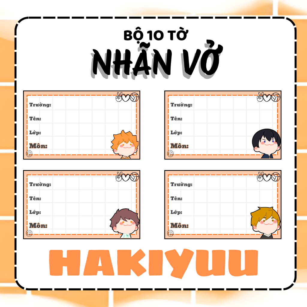 [ Nhãn vở Haikyuu] Gói 10 miếng nhãn vở anime, nhãn dán tập, sách
