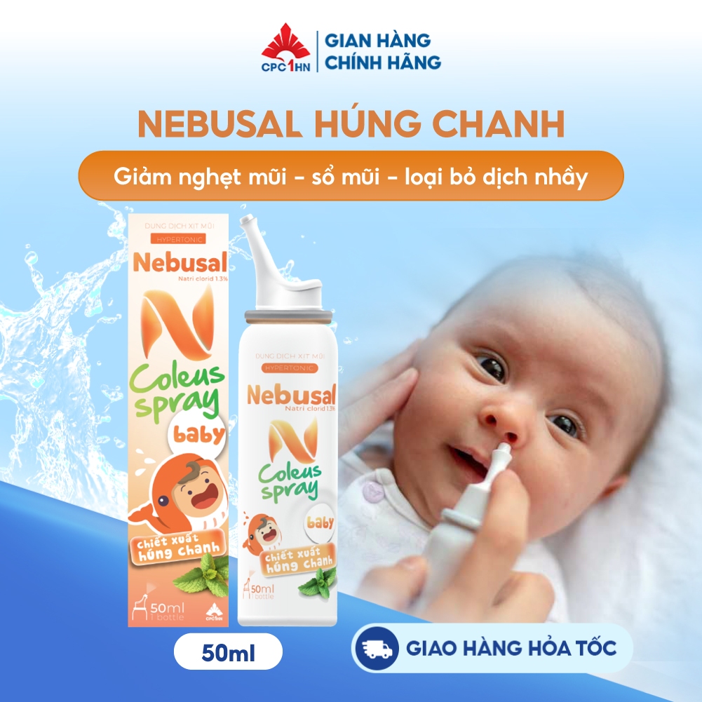Xịt mũi Nước Muối Ưu Trương và Húng Chanh NEBUSAL COLEUS SPRAY 1,3% Không Cay Lọ 50 ml