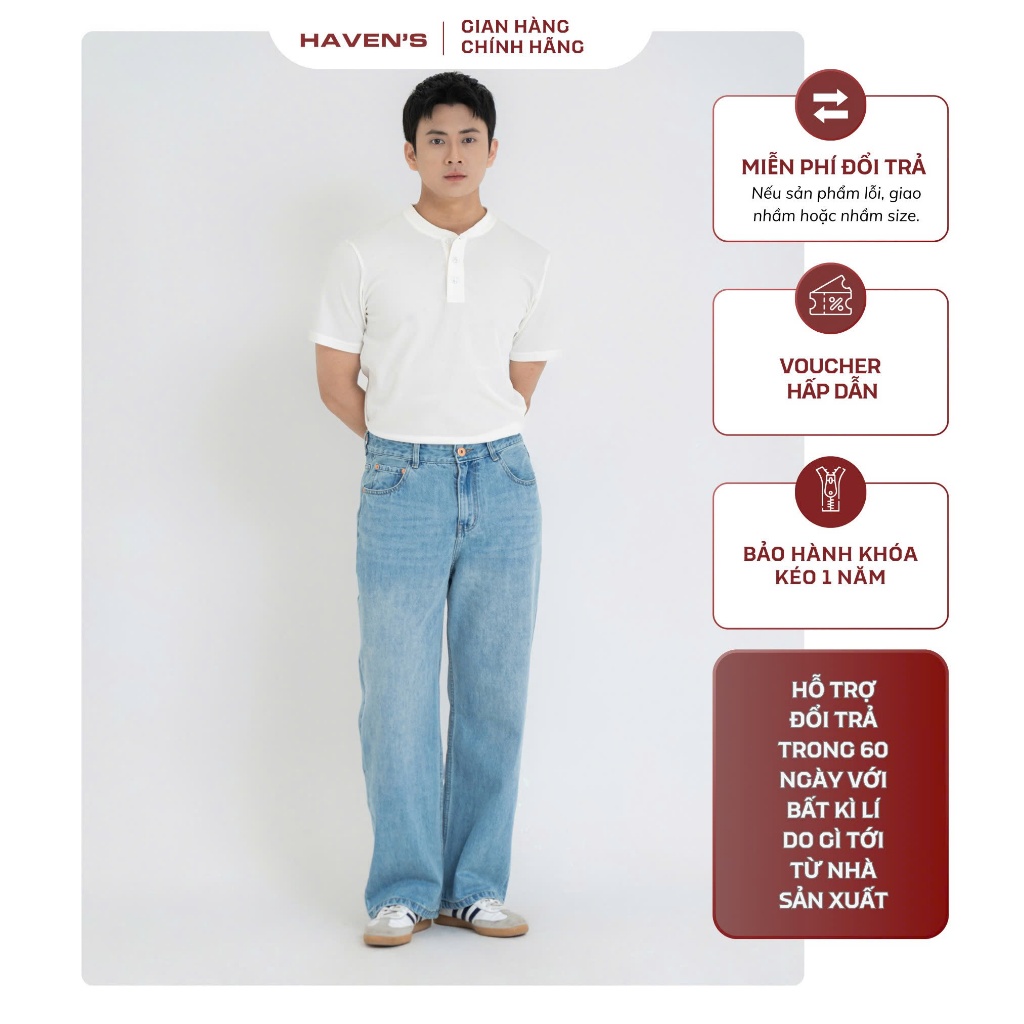 [SS1] Quần jean nam form Relaxed Haven’s, quần bò ống thẳng đứng form, tôn dáng, chất liệu 95% cotto