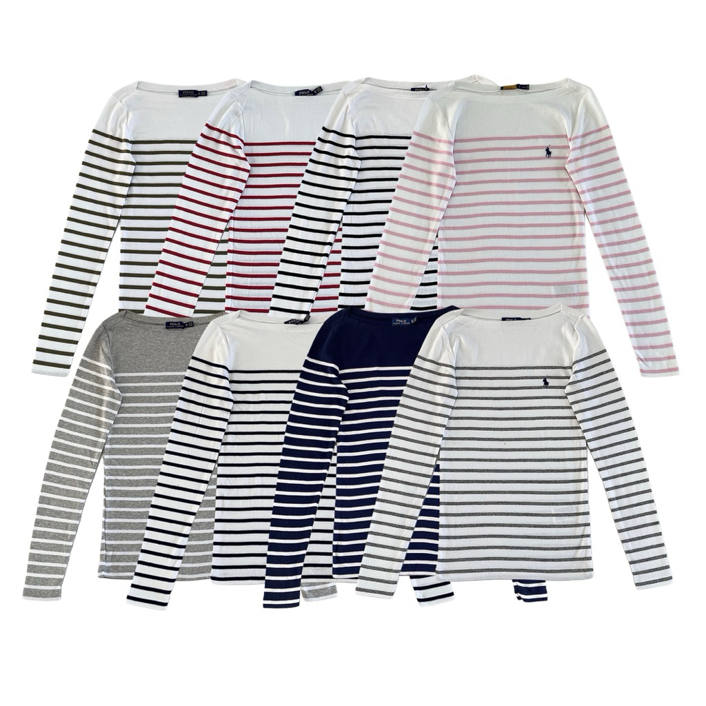 Boat neck striped LS t shirt- áo thun nữ cổ thuyền td cao cấp