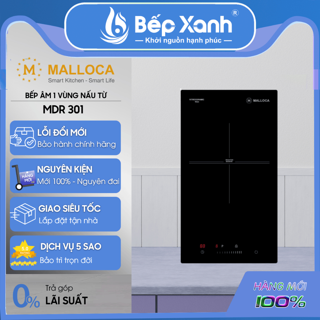 Bếp hồng ngoại Malloca MDR 301 - Bếp kính âm 1 điện, Kích thước 290x520mm