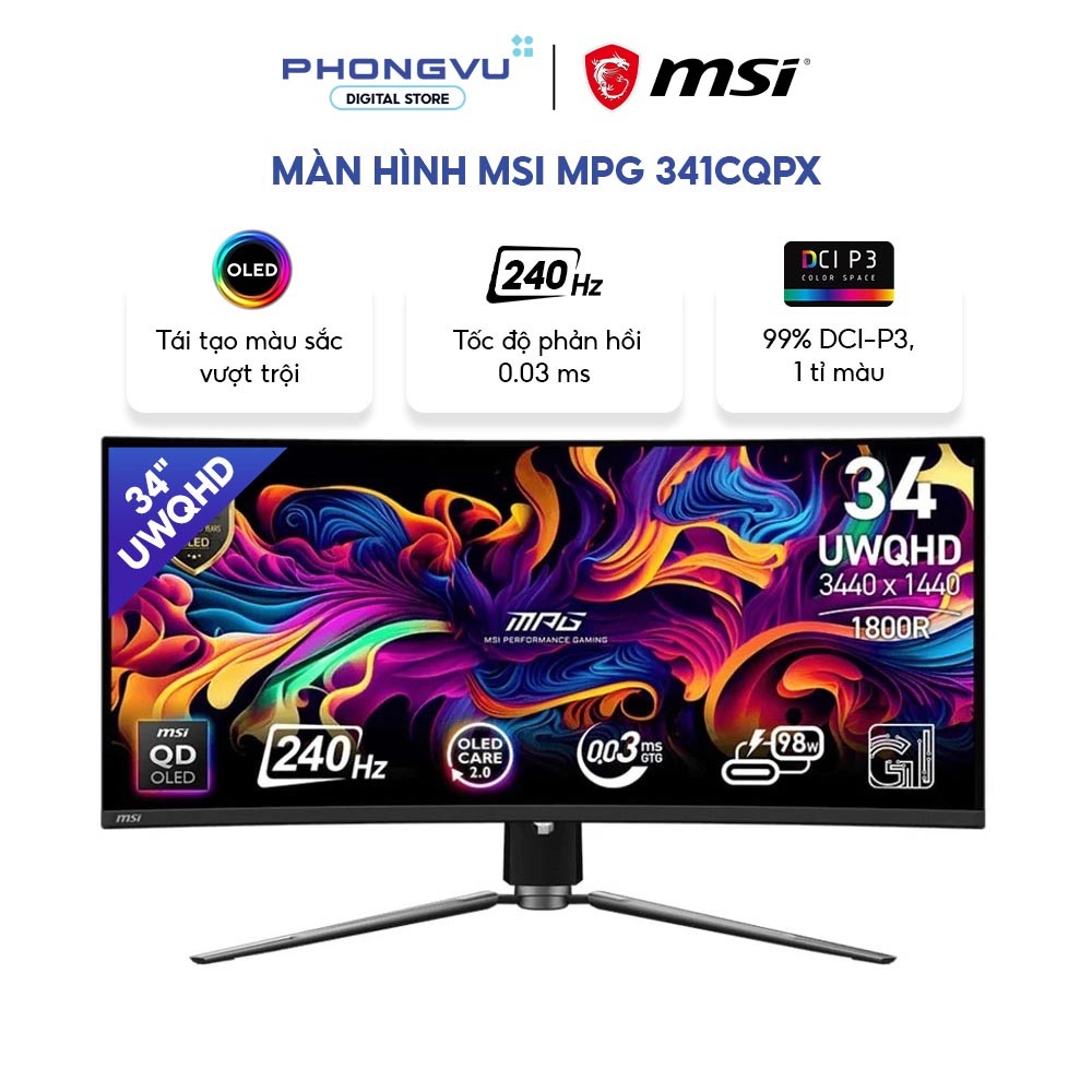Màn hình cong MSI MPG 341CQPX 34 inch - UWQHD 3440 x 1440 - OLED, 240Hz, 0.03ms - Bảo hành 36 tháng