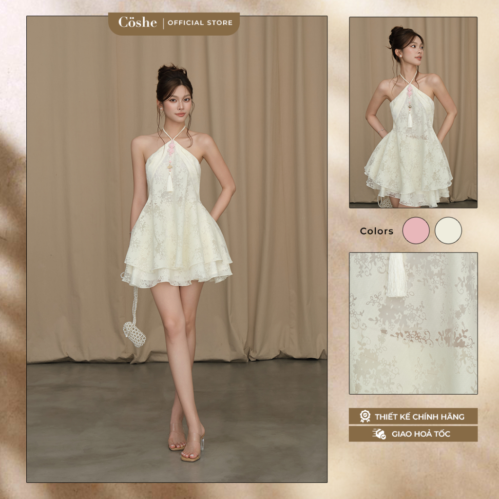 COSHE MIRAE DRESS - Đầm cổ yếm vol hoa bồng bềnh, tùng váy xếp tầng tạo độ xòe bánh bèo nữ tính