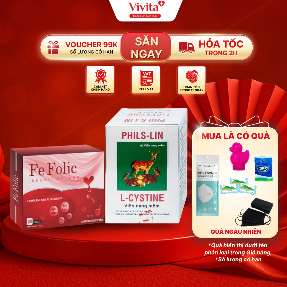 [CHÍNH HÃNG] Combo L-Cystine + Fe Folic – Đẹp Da, Bổ Máu, Hồng Hào Da