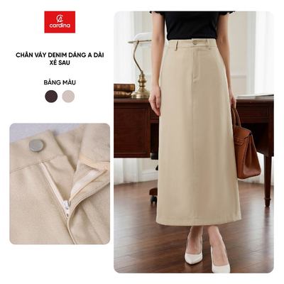 Chân váy nữ CARDINA chất liệu demin dáng A dài xẻ sau 6CVA02