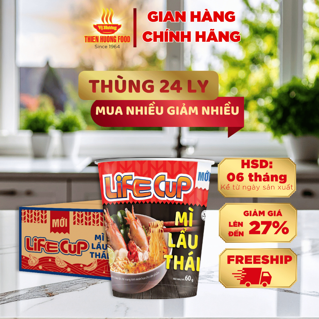 Thùng 24 Ly Mì Lẩu Thái Life Cup 60g/ly [TMNLY0004]